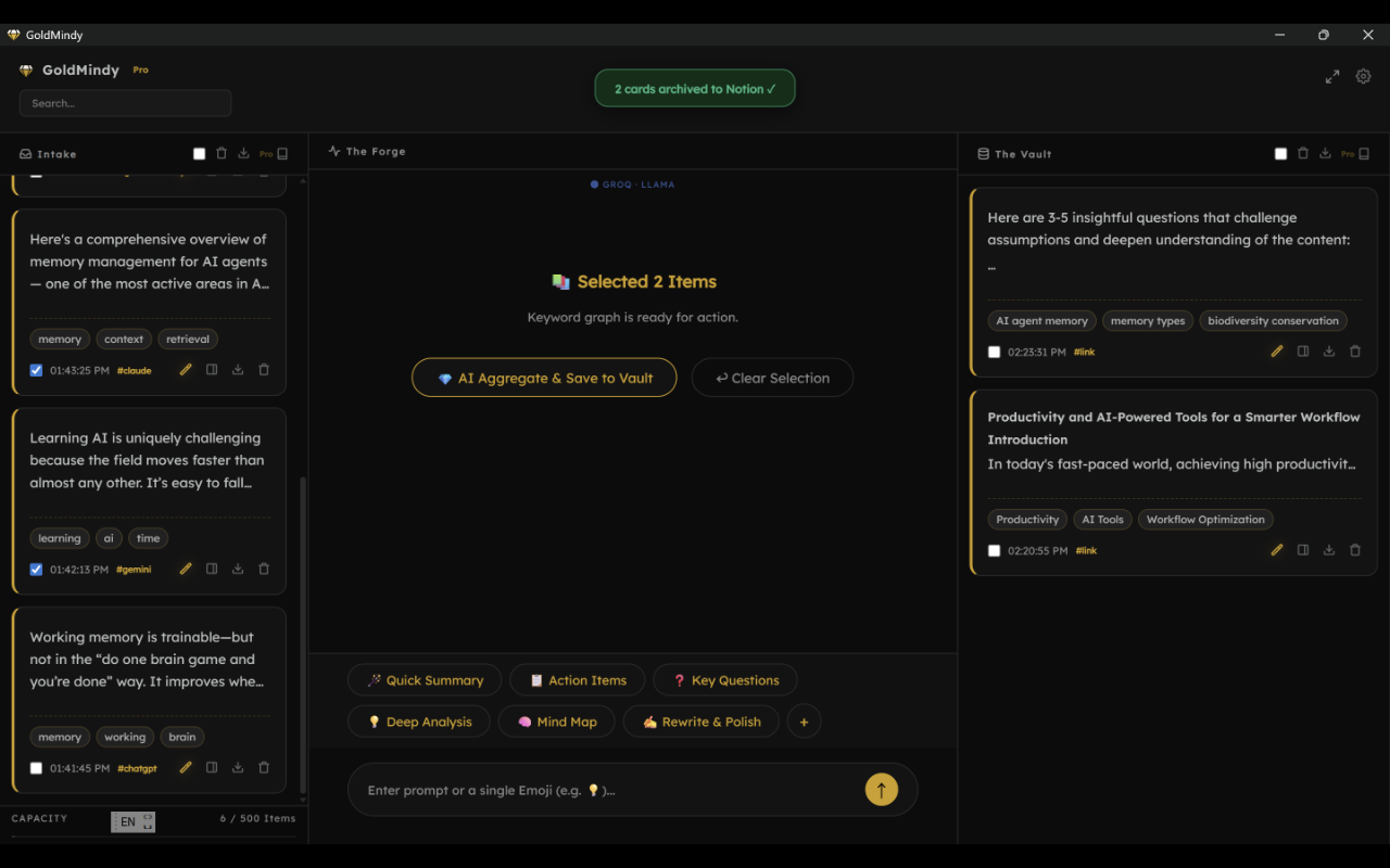 GoldMindy capturing and archiving AI responses